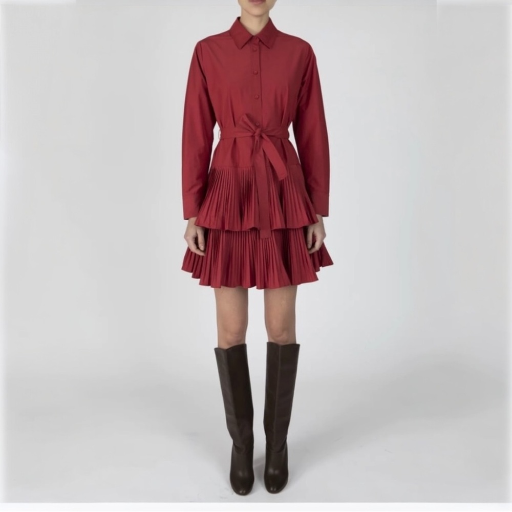 Derek Lam 10 Crosby Sterling Long-Sleeve
Pleated Mini Shirtdress Size 6